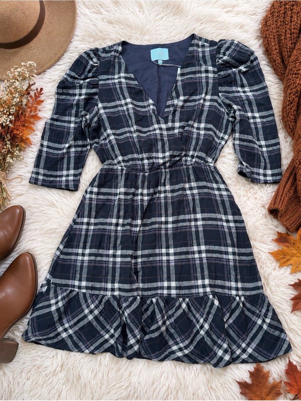 Plaid Ruffle-Hem Dress